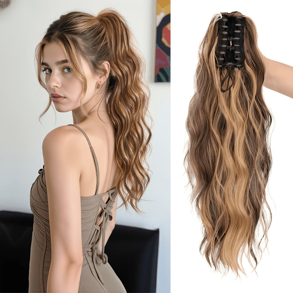 Water Wave Ponytail Extension 16 Inch Claw Clip – Heat Resistant Synthetic Voluminous Curly Hairpiece for Women | Daily Wear Party Wedding | Black Burgundy Brown Golden Multicolor - product image 3