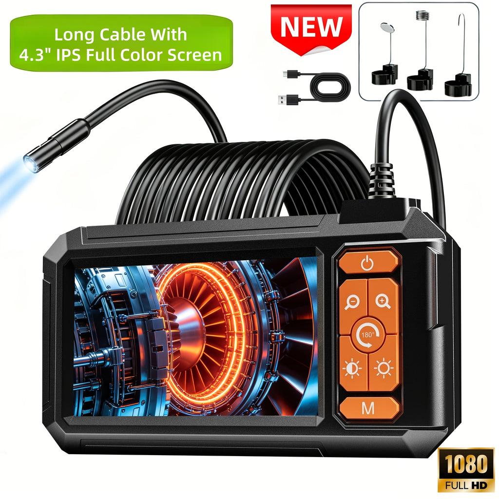 Inspection Camera Endoscope Camera with Light 4.3 IPS Screen 1080P HD Borescope Snake Camera for Men 8 Adjustable LED Lights Semi Rigid Cable Pipe Inspection - product image