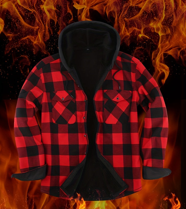 Men's Plaid Hoodie - Casual Long Sleeve Polyester 100% with Button Detail, Regular Fit, Slight Stretch, Woven Placket - Autumn and Winter Warm Leisure Sports - product image 8