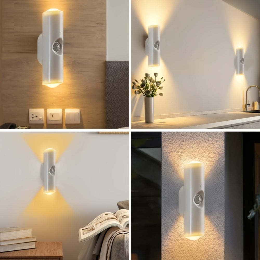 Cat Eye LED Wall Light Motion Sensor – 6 Pack USB Rechargeable Night Lamp, 3 Color Settings, Wireless Auto Sensing No Wiring for Bedroom Stairs Closet Bathroom Hallway (RGB / Three - product image 7