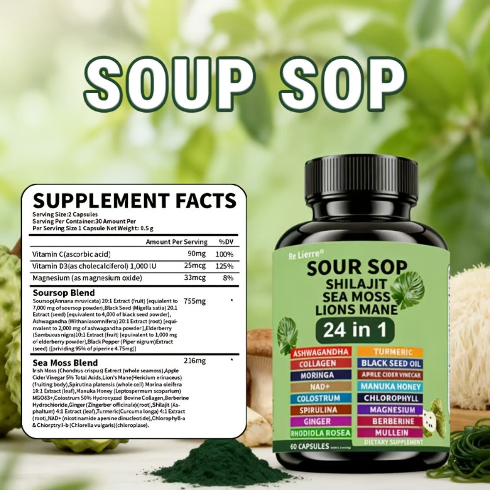 Sea Moss Capsules 24-in-1 with Soursop, Lion's Mane, Shilajit & 20 More Superfoods — Gut Health, Immune Support, Brain & Antioxidant Defense Formula for Women & Men - product image 2