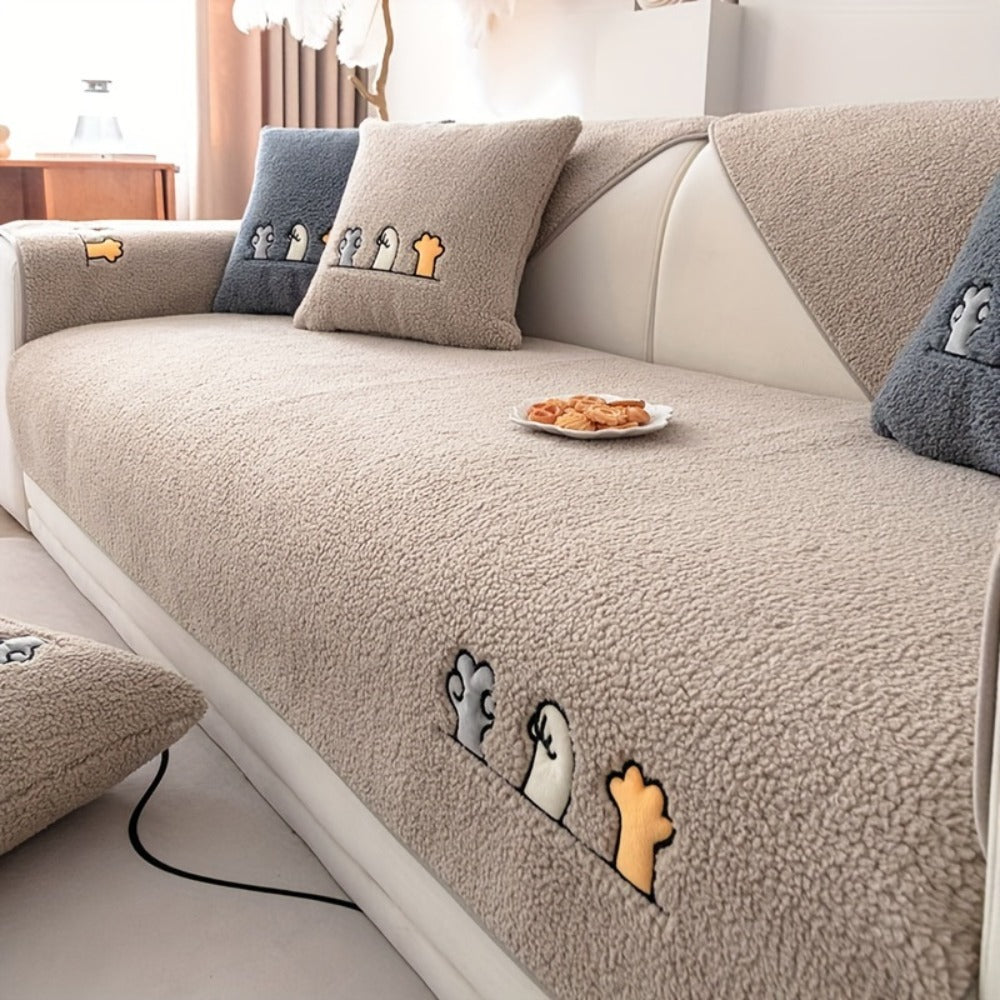 Plush Shearling Sofa Cover Non-Slip Pet-Friendly Couch Protector Animal Bone Embroidery Soft Warm for Living Room Bedroom Office 2 3 4 Seater - product image 14