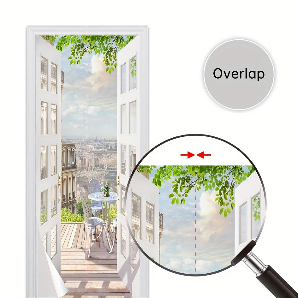 Door Sticker Balcony Scenery Wall Mural – Removable Waterproof Peel & Stick Large Wall Art for Bedroom & Living Room, Faux Window View Home Decor, 35.43 x 78.74 Inches - product image 9