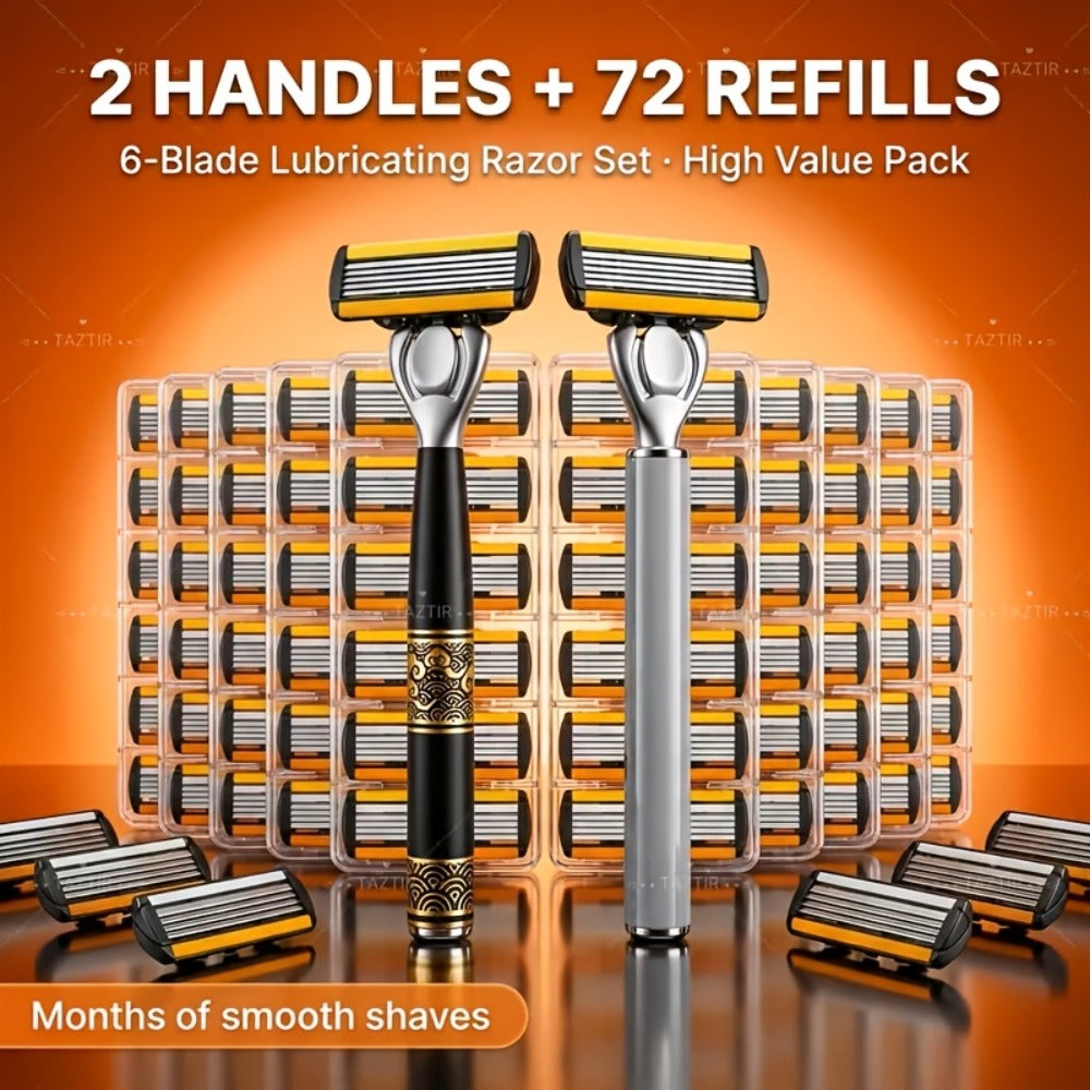 Shaving Kit for Men – 2 Handles & 72 Replacement Blades, Six-Layer Blade System Luxury Razor Set for Beard & Mustache Grooming, Ergonomic Design, Perfect Christmas & Valentine's Da - product image