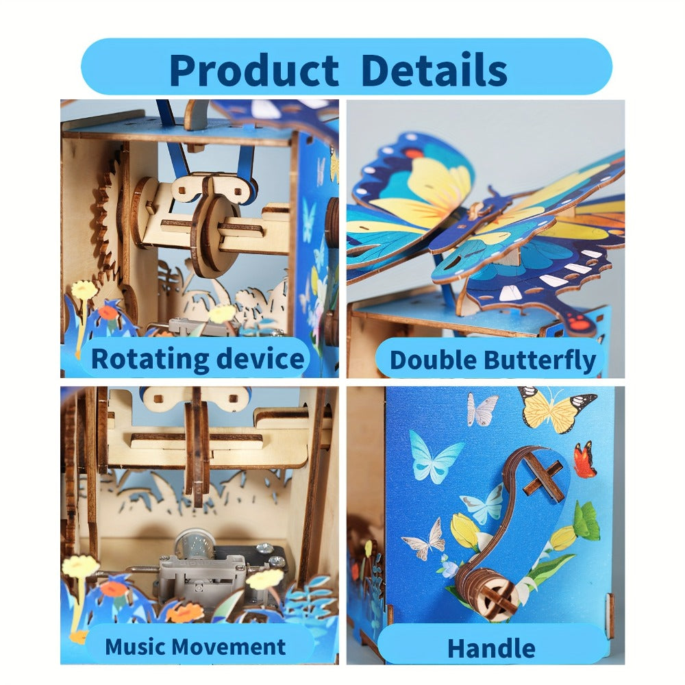 "You Are My Sunshine" Handmade Assembly Model Kit, Colour Butterfly & Music Box, Romantic Birthday Valentine's Day Christmas Gift for Women Girls – Wooden Butterfly Music Box Puzzle