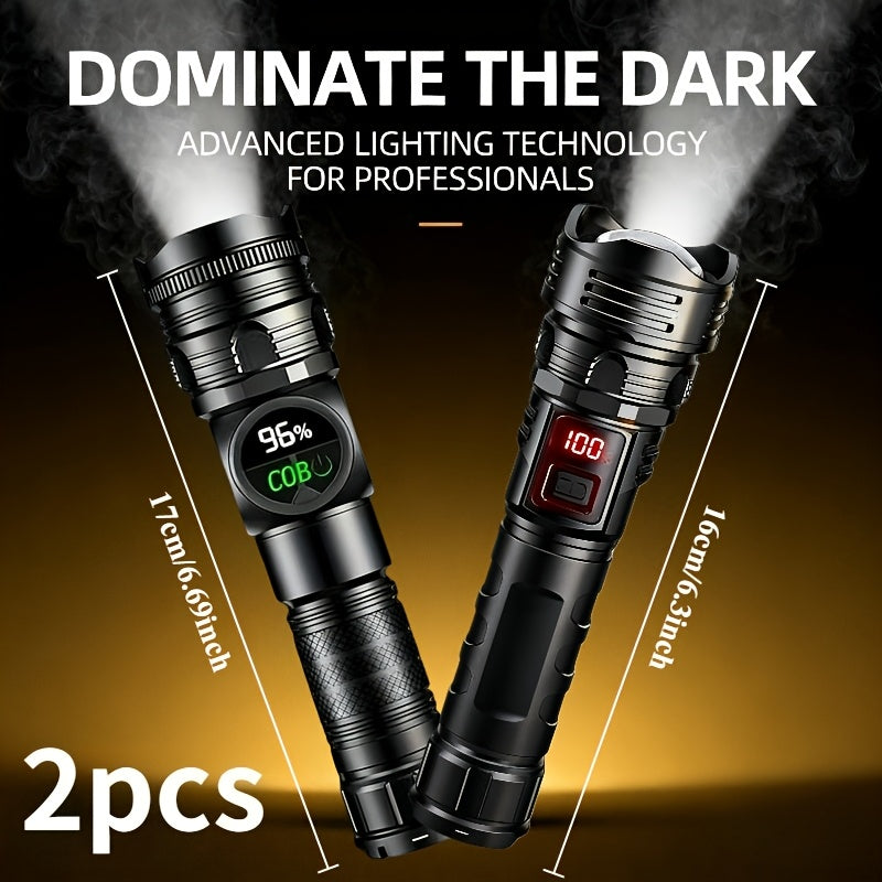 High Lumen Tactical Flashlight 2-Pack | COB Side Light, USB Fast Charging, Zoomable, Multiple Modes for Camping, Cycling, Fishing, Emergency & Outdoor - product image 2