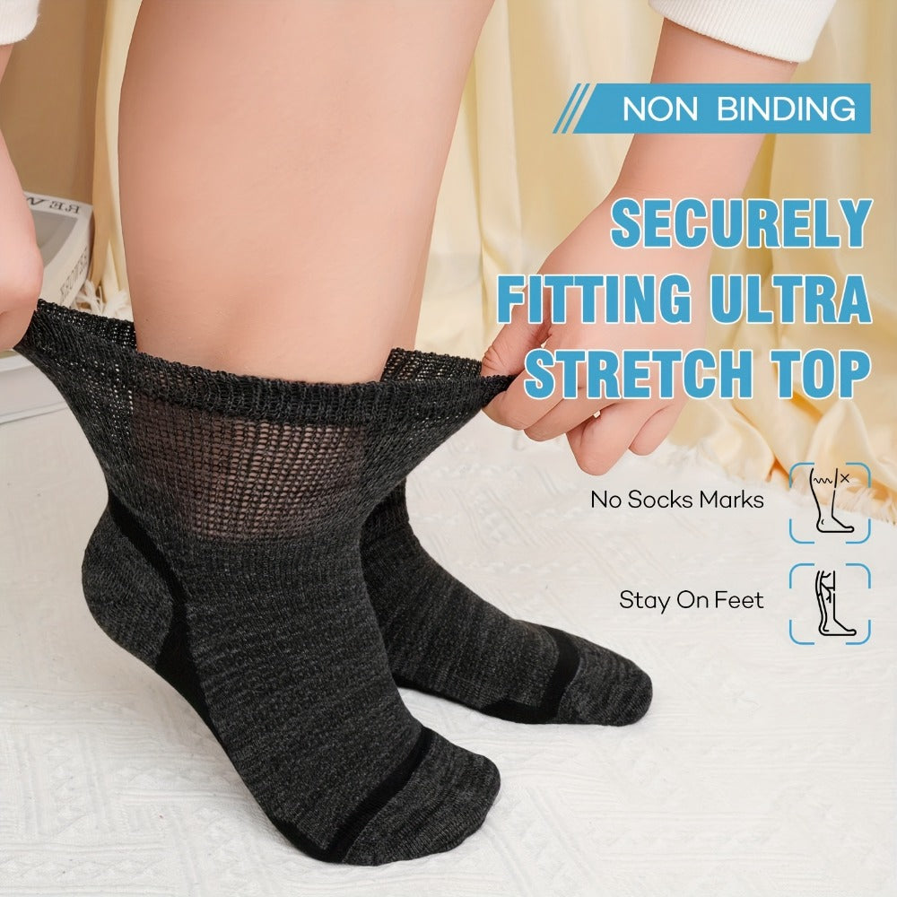 Wide Calf Socks 5 Pairs Loose Top Non-Binding Breathable Crew Socks for Men Women Plus Size Large Leg Edema Varicose Veins Comfort Fit M L Mixed Black - product image 8