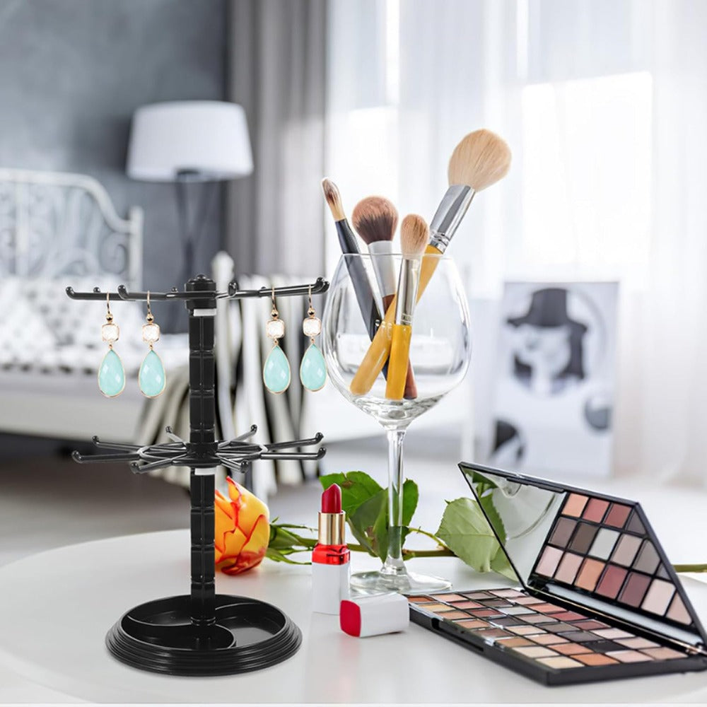 Rotating Jewelry Stand 2-Tier Black – Necklace Bracelet Earring Organizer Display Rack, Plastic Hanging Jewelry Tower for Dressing Table Counter, Keychain Holder, No Electricity Ne - product image 14