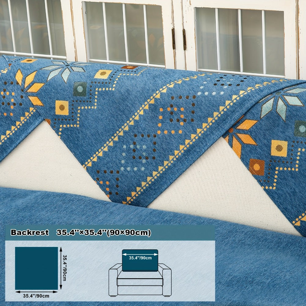 Bohemian Chenille Sofa Cover | Geometric Print Non-Slip Couch Slipcover, Thick Plush Boho Style, 1 to 4 Seat, Armrest & Backrest, Machine Washable, Sectional Sofa Protector - product image 26