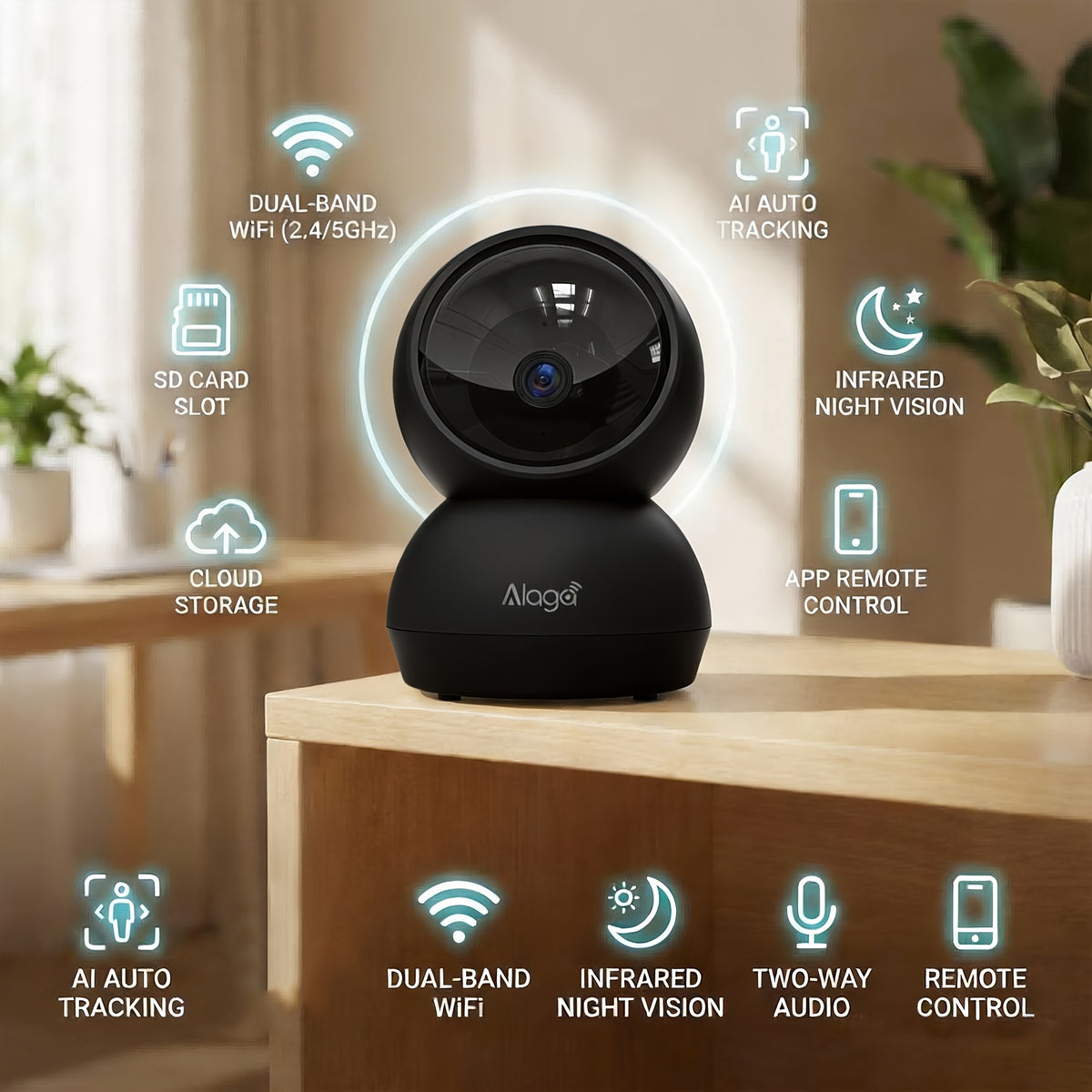 Alaga 2K Monitor with Camera and Audio - Indoor Security Camera, AI Motion Detection, 2.4G/5G Wifi, Night Vision, 2-Way Talk, Cloud/Sd Storage