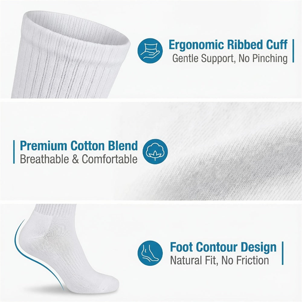 Multicolor Diabetic Crew Socks 12 Pairs Cotton Non-Binding Neuropathy Seamless Cushioned Loose Fit for Men Women Sensitive Feet Edema White Black Grey Size 9-11 10-13 - product image 6
