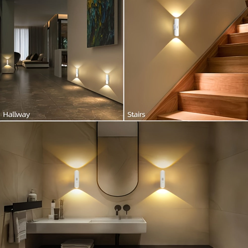 Cat Eye LED Wall Light Motion Sensor – 6 Pack USB Rechargeable Night Lamp, 3 Color Settings, Wireless Auto Sensing No Wiring for Bedroom Stairs Closet Bathroom Hallway (RGB / Three - product image 13