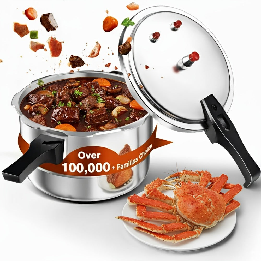Aluminum Pressure Cooker Stovetop - 4.5Qt & 8Qt with Exhaust Valve & Multiple Safety Protections, Compatible with Gas & Induction Stoves, Canning Rack Included, Family Meals & Cate - product image