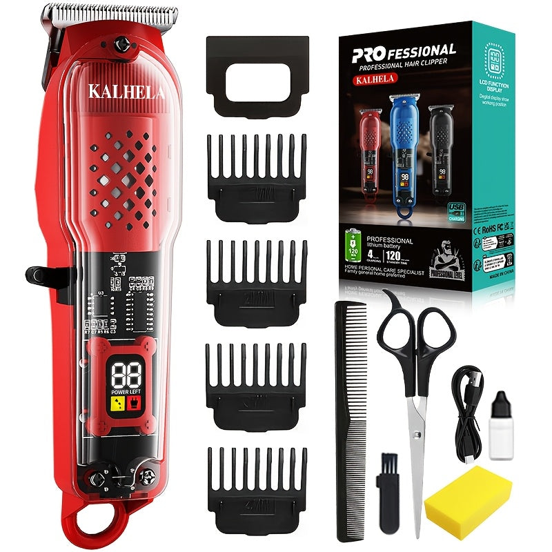 Retro Transparent Hair Clippers for Men – Electric Trimmer with LCD Display, USB Rechargeable Beard Clipper for Pompadour Fade Styles, Cordless Home Barber Tool, Red Black Blue - product image 23