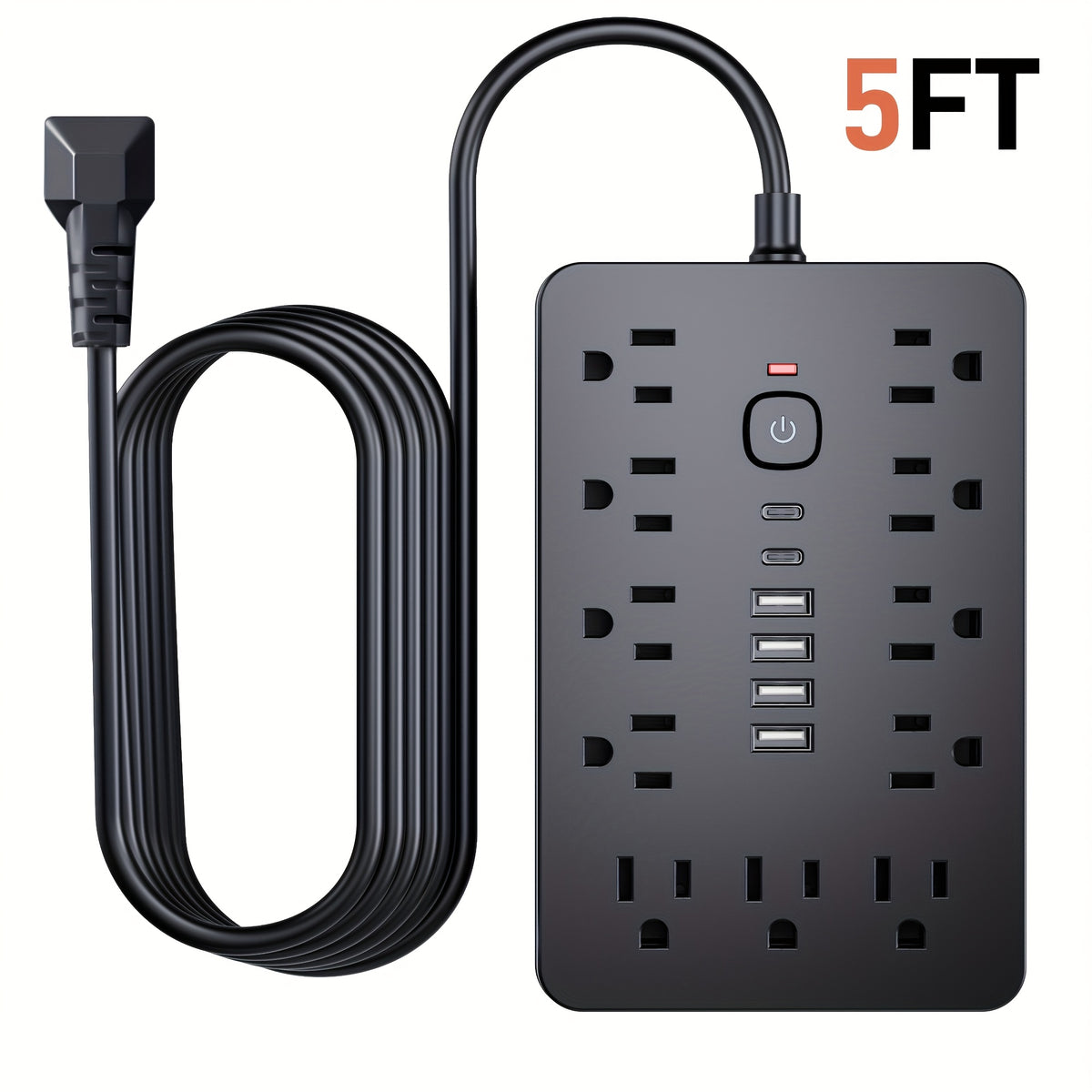 [Surge Protector Power Strip] 17-In-1 Surge Protector Power Strip with USB Port - Compact Wall Mount Charging Station with 11 AC Outlets, 4 USB-A Ports, 2 Type-C, 5FT/10FT Extension Cord for Home