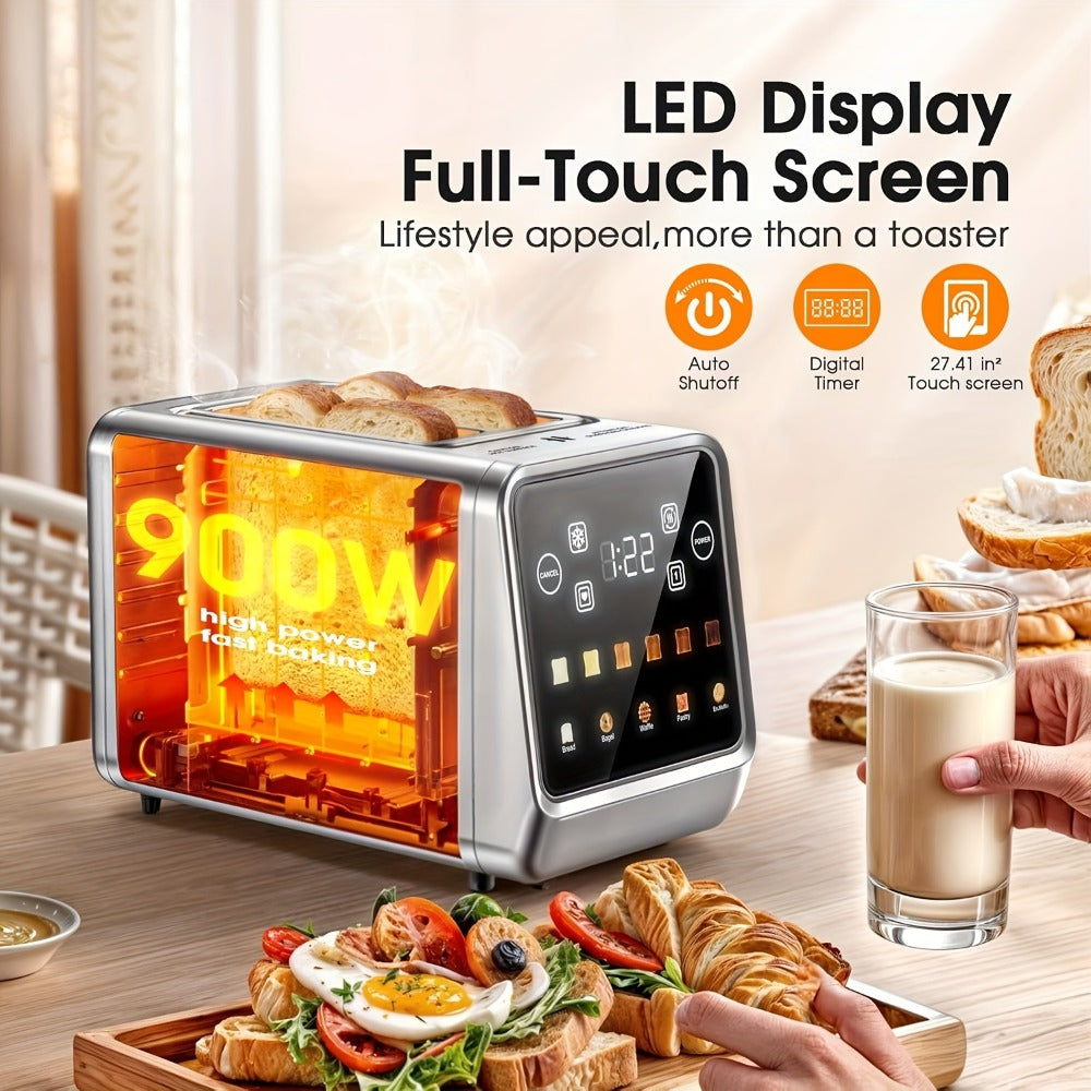 Smart Digital Toaster 2 Slice Touch Screen – Stainless Steel with Memory Function, 5 Bread Types, 6 Shade Settings, 1.5-Inch Wide Slot, 900W Fast Toasting for Home Kitchen - product image 2