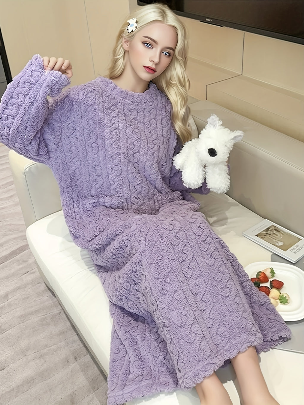 Ladies' Thickened Coral Bathrobe, Super Soft and High-quality Winter Pajamas with Pockets, Machine-washable Long-sleeved Round-neck Bathrobe, Comfortable and - product image 27