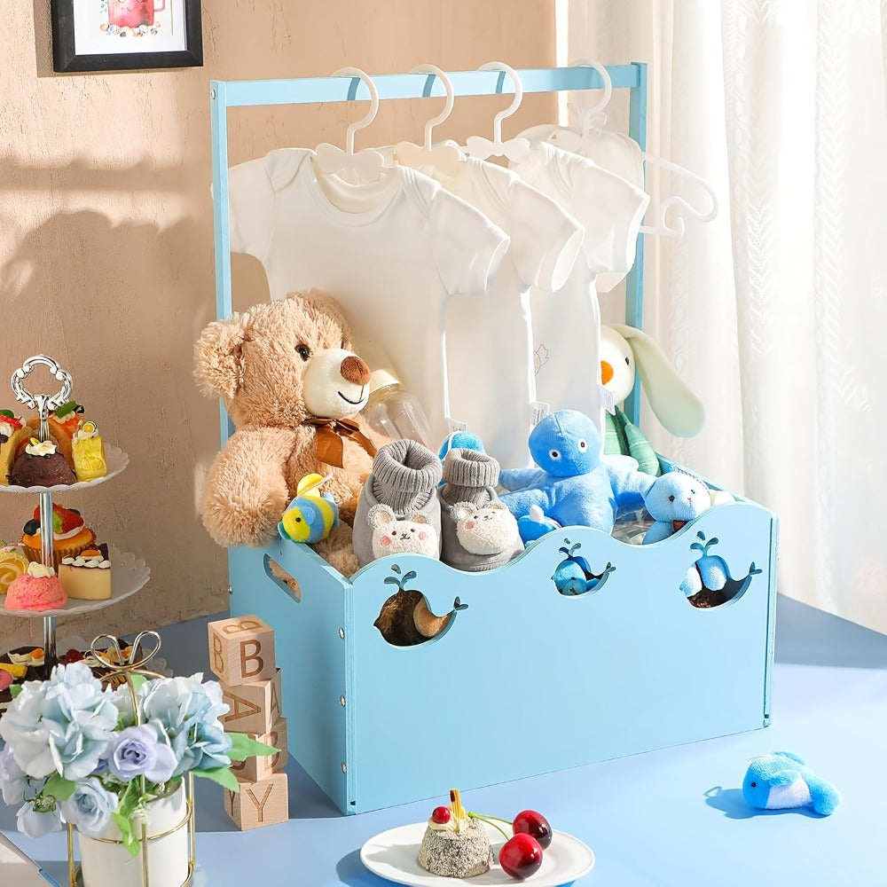 Wooden Baby Shower Gift Basket Crate with Handle Storage Hamper Baby Registry Gift for New Parents Nursery Organizer Pink Butterfly Blue Whale Pregnancy Gift - product image 5