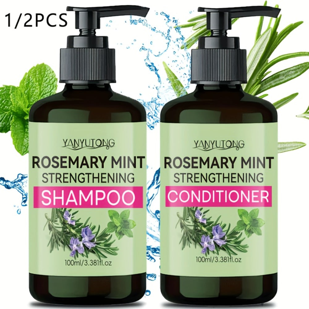 Rosemary Mint Shampoo & Conditioner Set with Rosemary Extract — Moisturizing Strengthening Hair Growth Formula, Scalp Stimulating, All Hair Types, Unisex 3.38oz Travel Size - product image