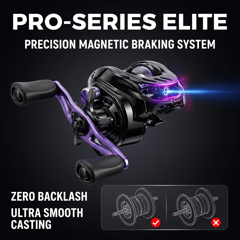 Baitcasting Reel 7.2:1 High-Speed Gear Ratio | 5+1 Ball Bearings 17.64LB Max Drag | Lightweight Freshwater Saltwater Bass Fishing Reel | Left & Right Hand - product image