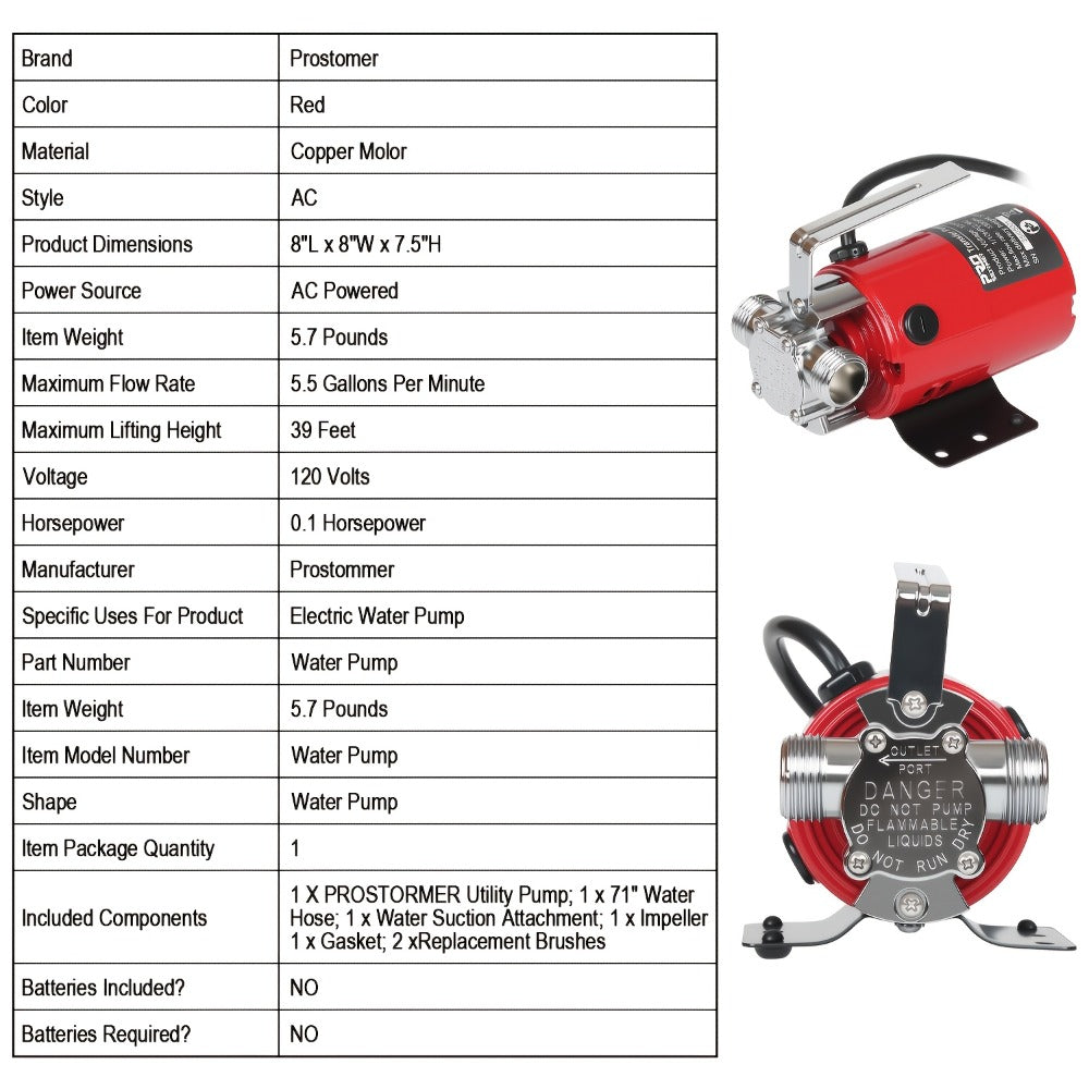 Portable Electric Water Pump 330 GPH – 1/10 HP 120V Heavy Duty Utility Pump with Hose, High-Flow Water Transfer Pump for Pool Drain, Flood Removal, Sump, Aquarium & Household Water - product image 6
