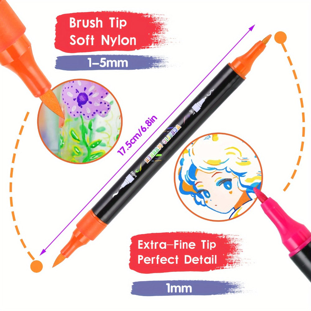 Opaque Waterproof Paint Pens for Wood Stone Rock Glass Ceramic Canvas Fabric Professional Artists Crafters Gift – Acrylic Paint Markers Brush & Fine Dual Tip 30 48 60 Colors
