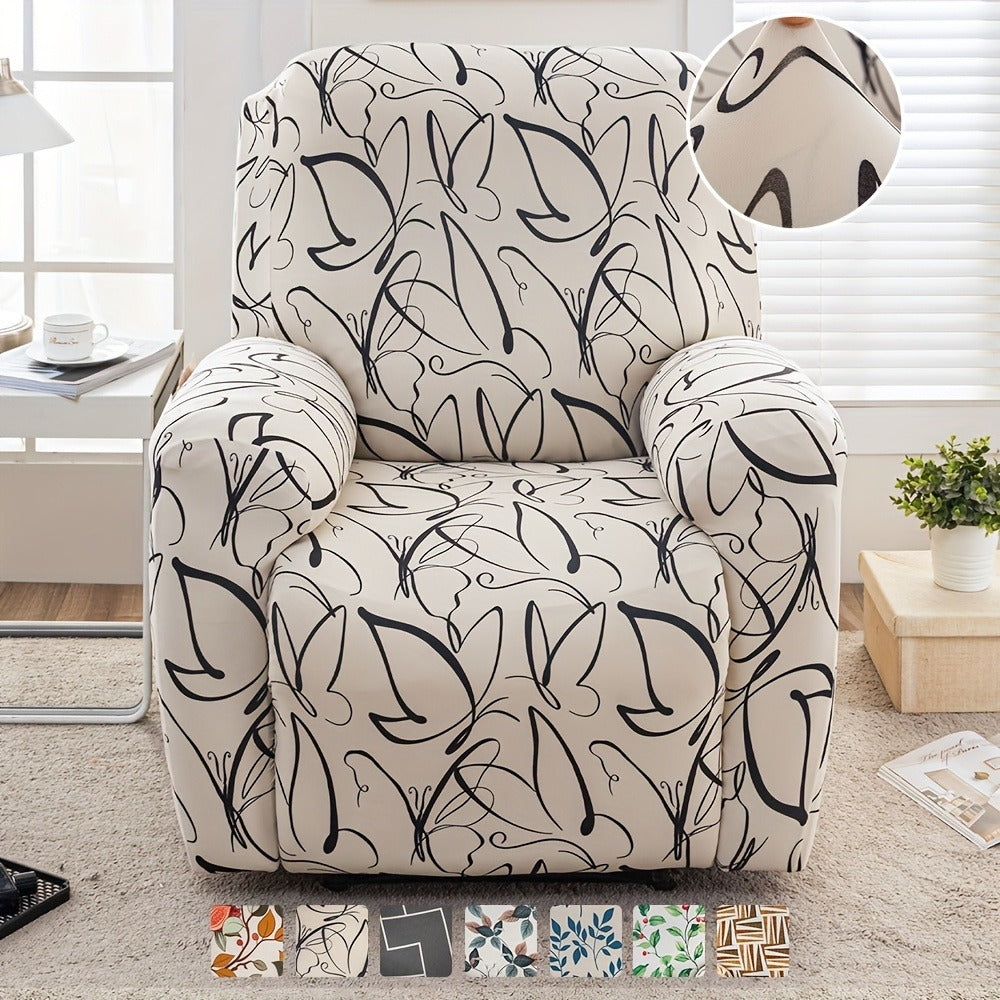 Recliner Slipcover 4pcs Extra Large with Pocket - Spandex Stretch Four Seasons Furniture Protector | Botanical Geometric Prints | Living Room Home Decor Sofa Chair Cover - product image 12