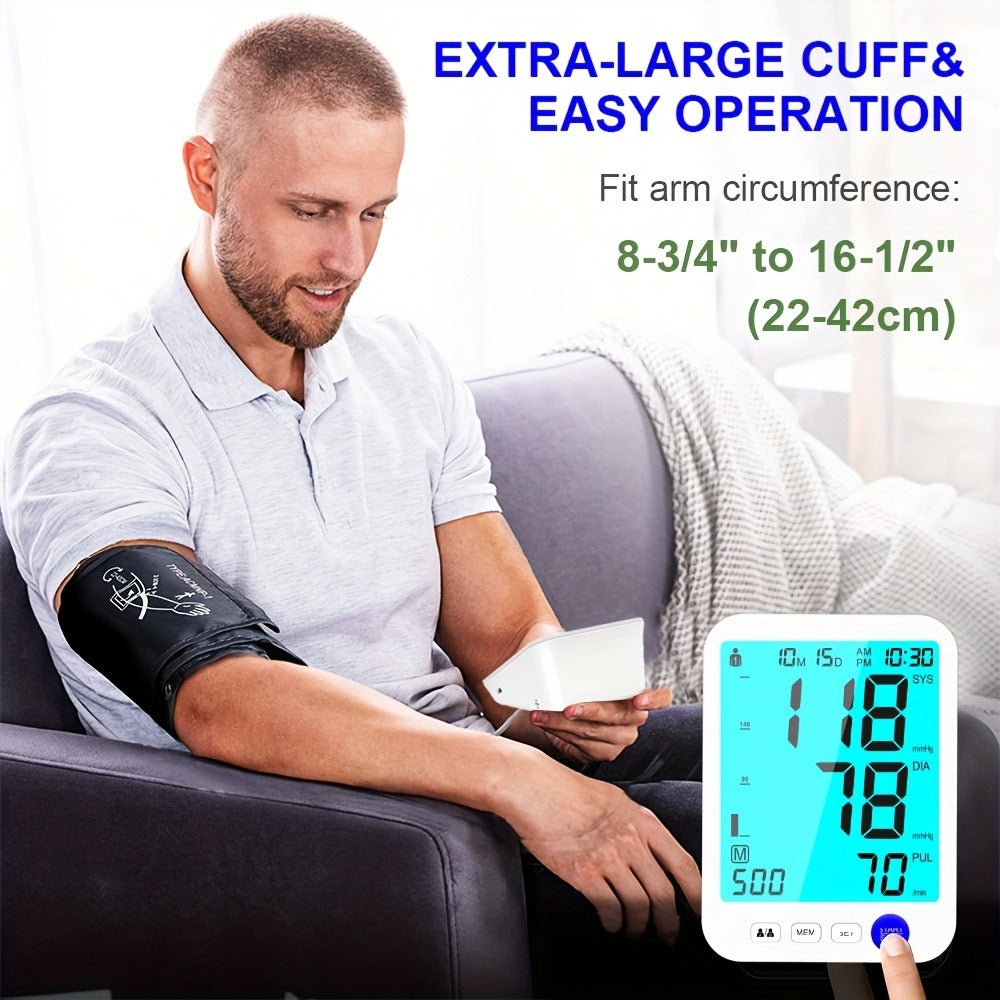 Upper Arm Blood Pressure Monitor Automatic – Large LED Backlit Screen, Extra-Large Cuff, 1000-Reading Memory for 2 Users, One-Button BP Machine for Home Hypertension Management - product image 5