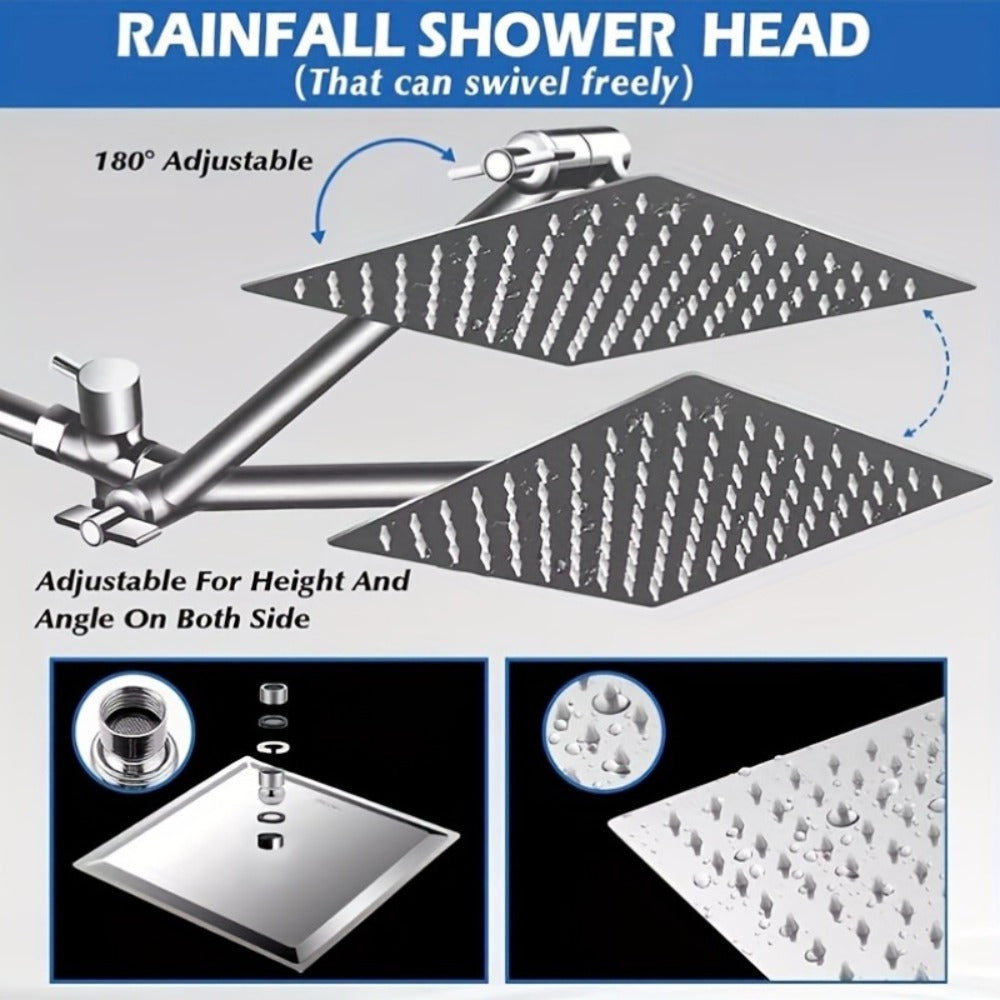 Rain Shower Head with Handheld Spray Combo 8 10 12 Inch High Pressure Rainfall Showerhead Adjustable Arm Wall Mount Chrome Black Bathroom - product image 2