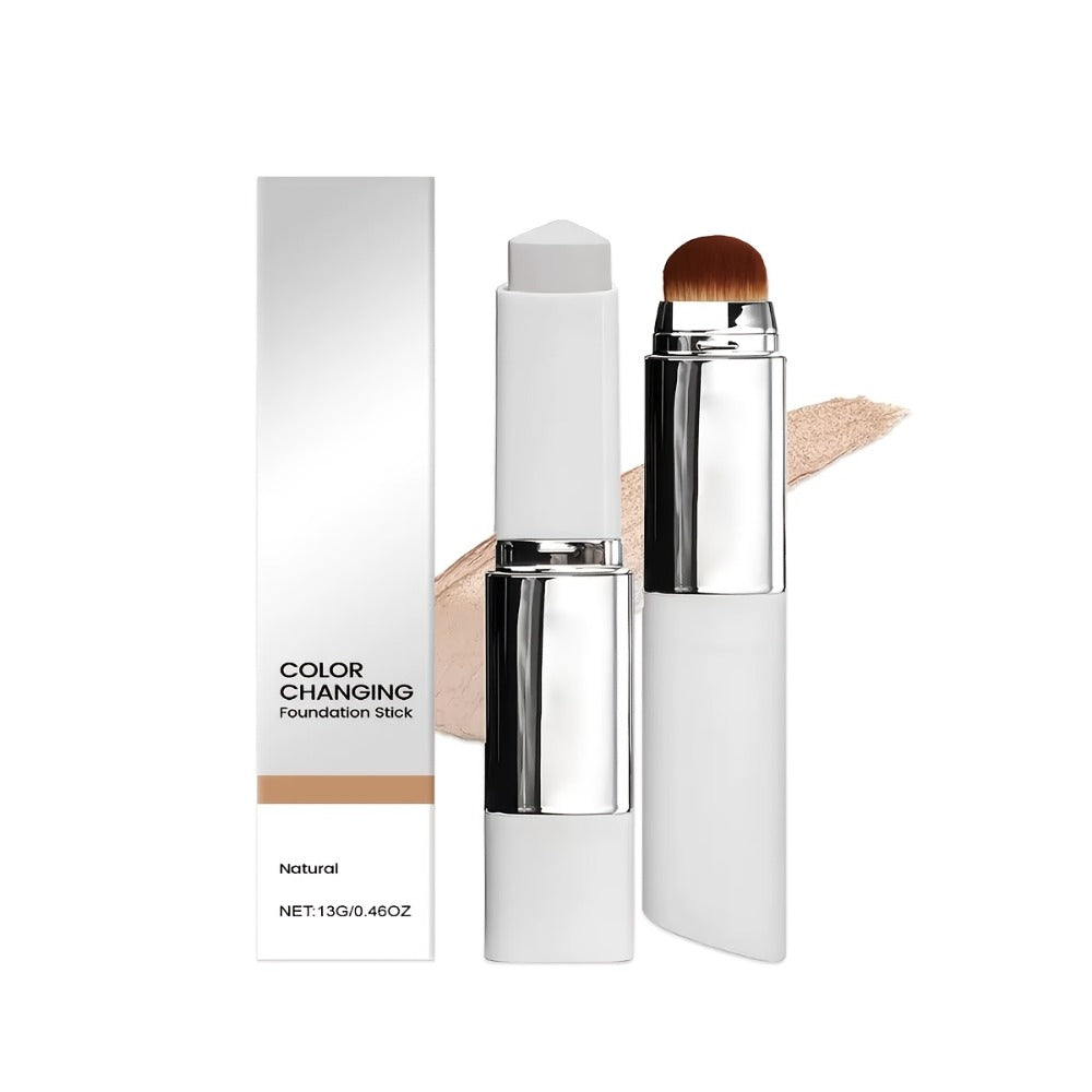 Skin Tone Adapting Color-Changing Foundation Stick 2-Piece with Built-In Brush & Puff — Lightweight Matte Finish Sheer to Buildable Coverage Everyday Makeup for Women Ivory White N - product image 4