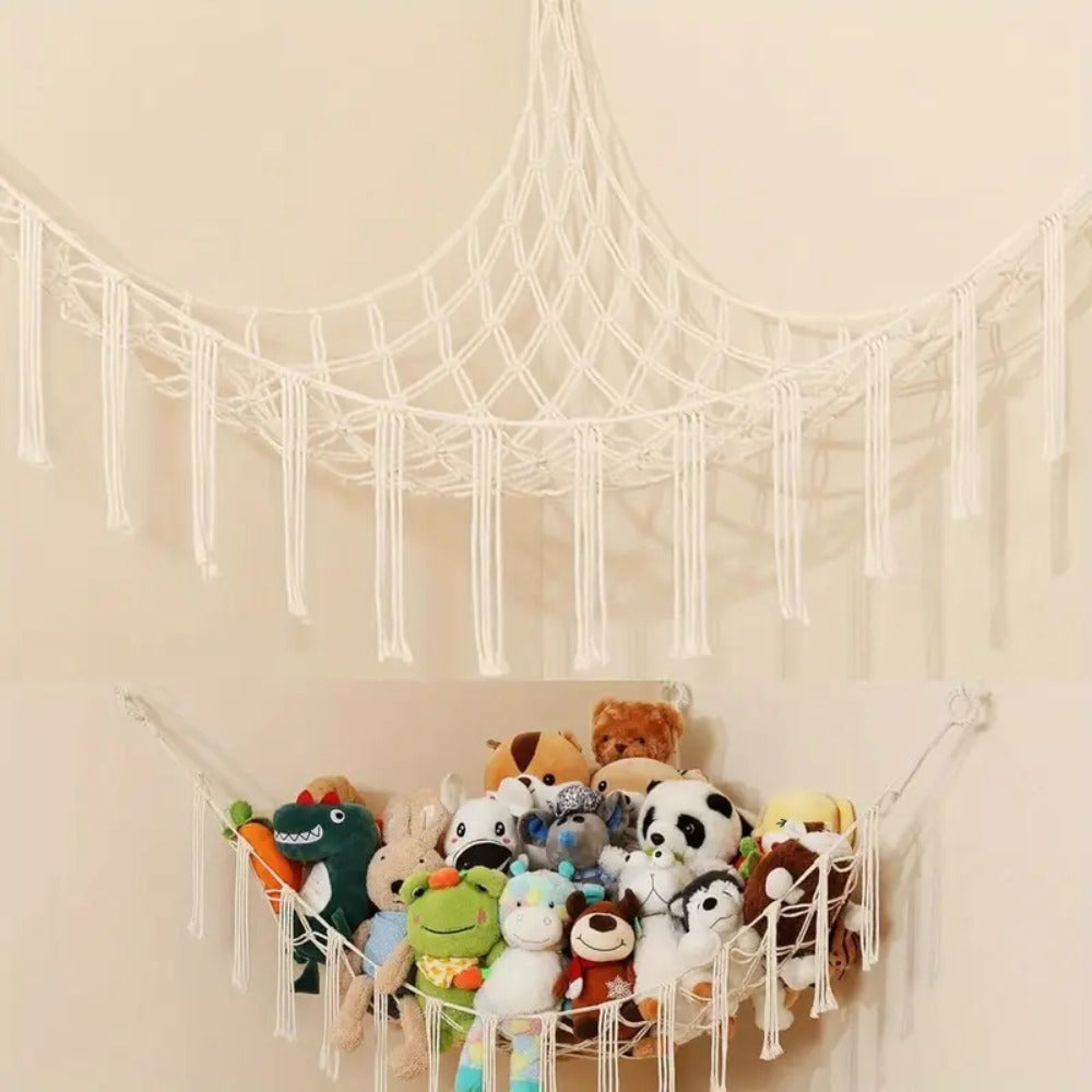 Stuffed Animal Storage Hammock with Lights Corner Hanging Toy Net Organizer for Nursery Bedroom Kids Room Decor Plush Toy Holder Christmas Halloween Easter Gift - product image