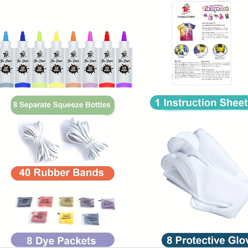 8-Color Tie Dye Kit for Kids & Adults | All-in-One DIY Fabric Dye Set with Squeeze Bottles Gloves Rubber Bands & Refill Packs, Tie-Dye Party Activity Gift 36+ - product image 2