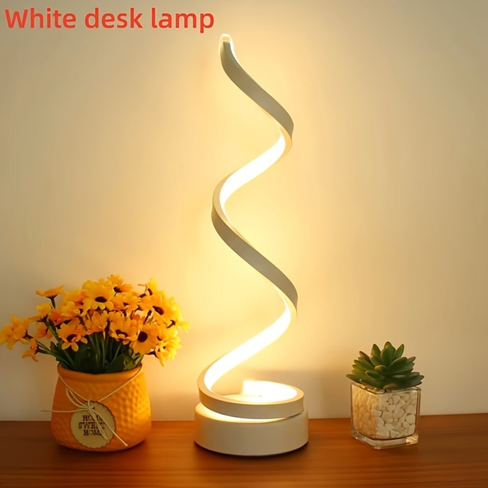 Dimmable Spiral Table Lamp with Touch Control & USB-C Charging Port, 3-Way Brightness Bedside Nightstand Lamp, Modern Minimalist LED Desk Lamp for Bedroom Living Room, Black & Whit - product image 13