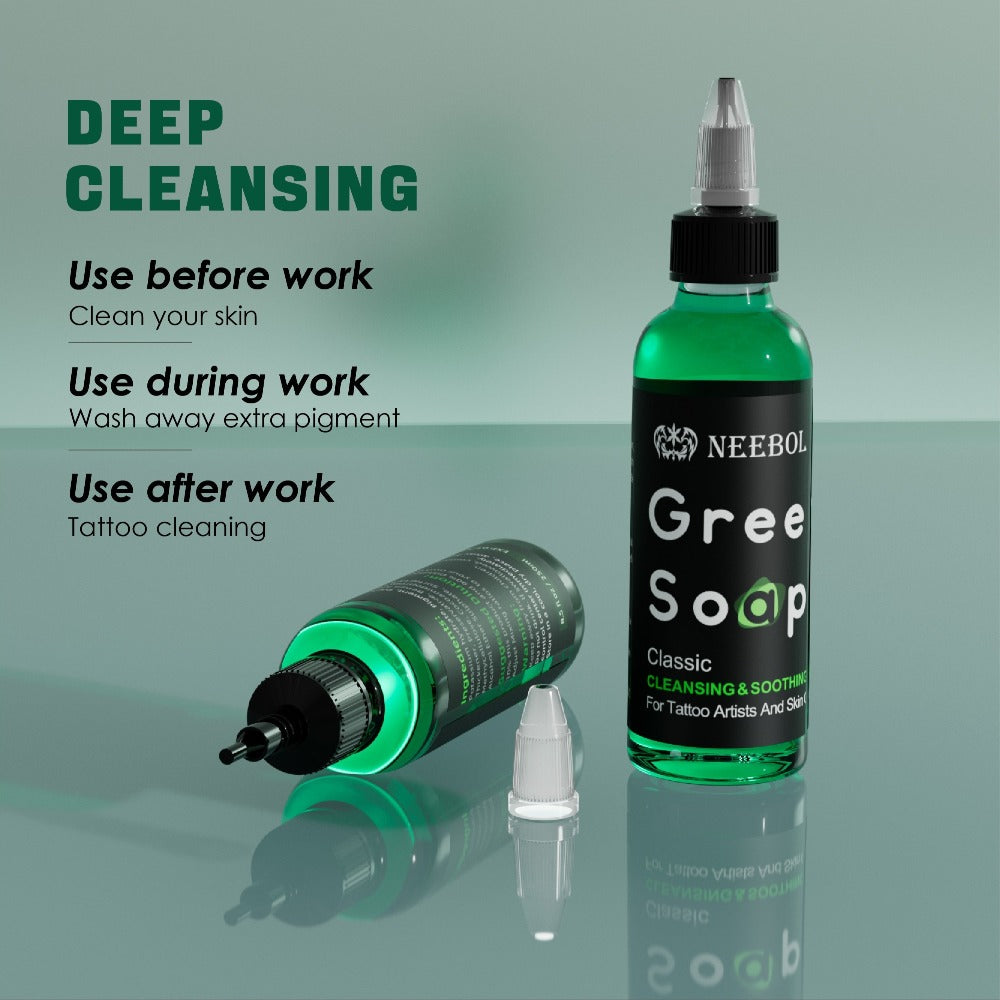 Tattoo Green Soap Concentrated Cleaning Solution 8.5oz with Squeeze Bottle Skin Prep Before During & After Tattooing Moisturizing Balm Lint-Free Wipes for Artists & PMU - product image 2