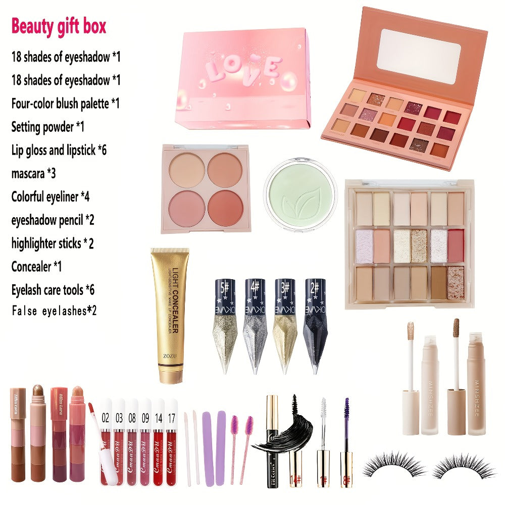 Makeup Gift Set 30PCS for Women - 18-Color Pink Eyeshadow Palette, Highlighter Eyeliner Mascara Blush Contour Lip Glaze & Setting Powder, Complete Beauty Kit, Birthday Wedding Cosp - product image 3