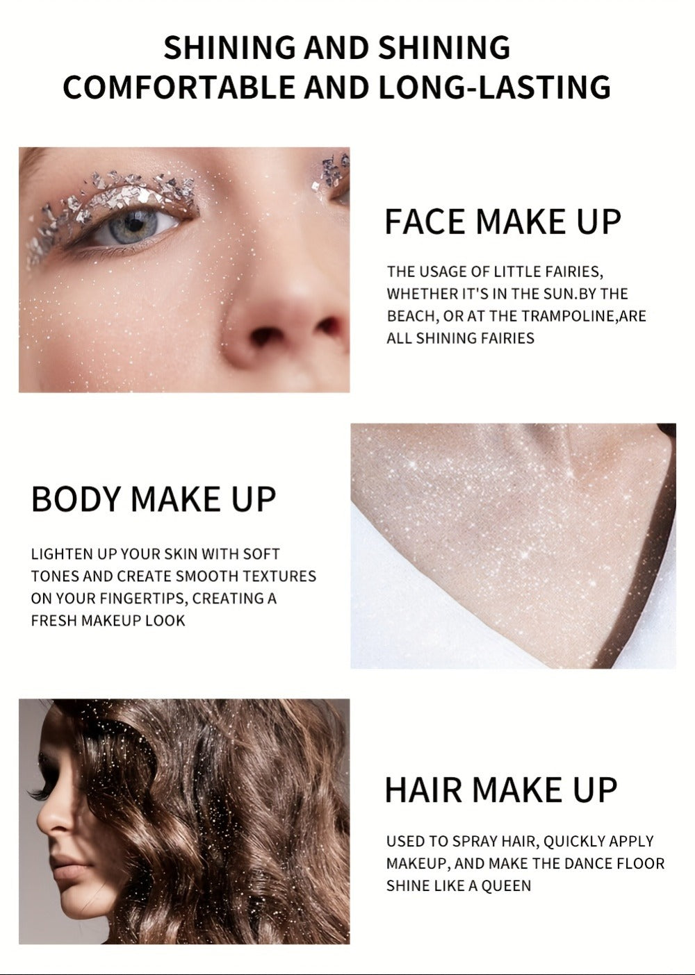 Body Shimmer Spray for Women – Star-Shaped Glitter Sparkle Mist 100ml Hydrating Formula for Body Hair & Clothes, Daily Wear Festival Rave Photoshoot Glow - product image 13
