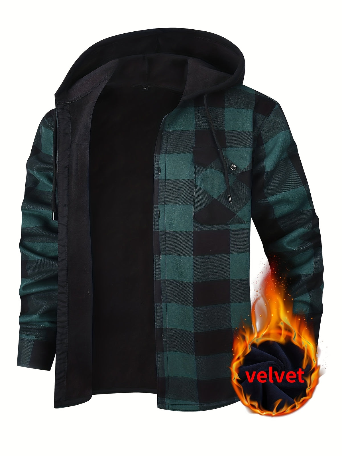 Men's Hooded Plaid Shirt Jacket with Flannel Lining - Thickened Winter, Button Front, Black/White/Gray/Beige Plaid, Euro/American Sizing, Casual Outdoor - product image 25