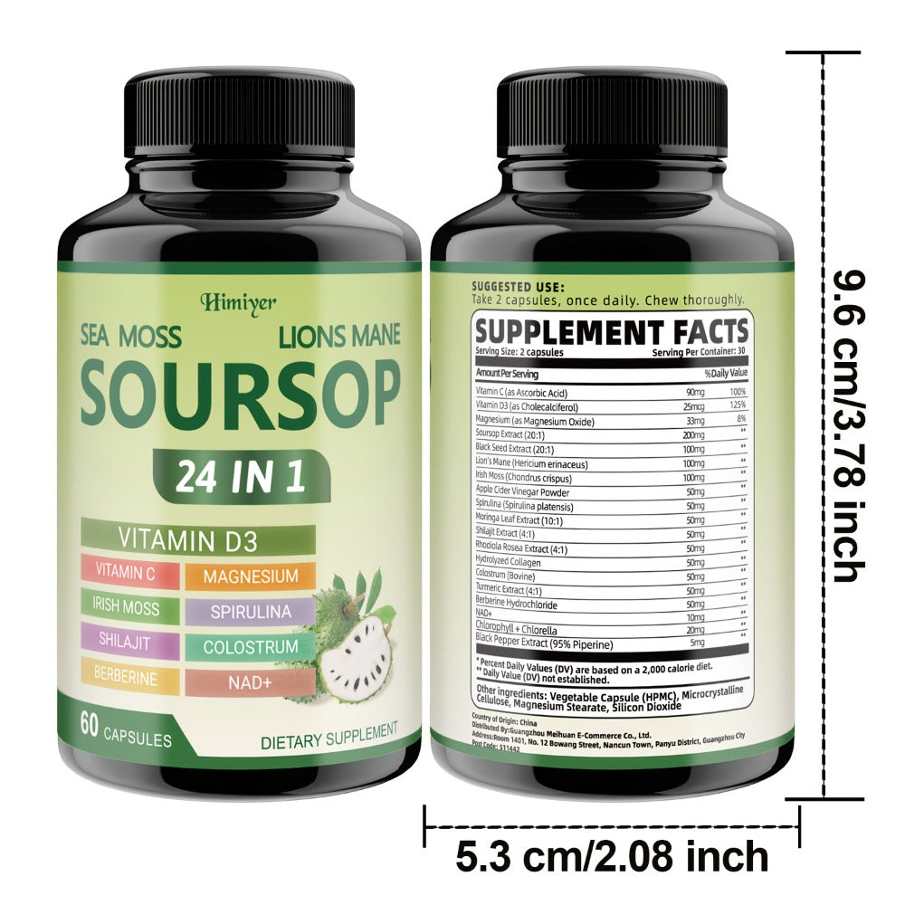 Soursop Capsules Advanced Herbal Supplement with Shilajit, Irish Moss, Berberine & NAD+ – Immunity, Antioxidant & Circulatory Support | Vitamin D3, C & Magnesium | ShopVora UK - product image 4