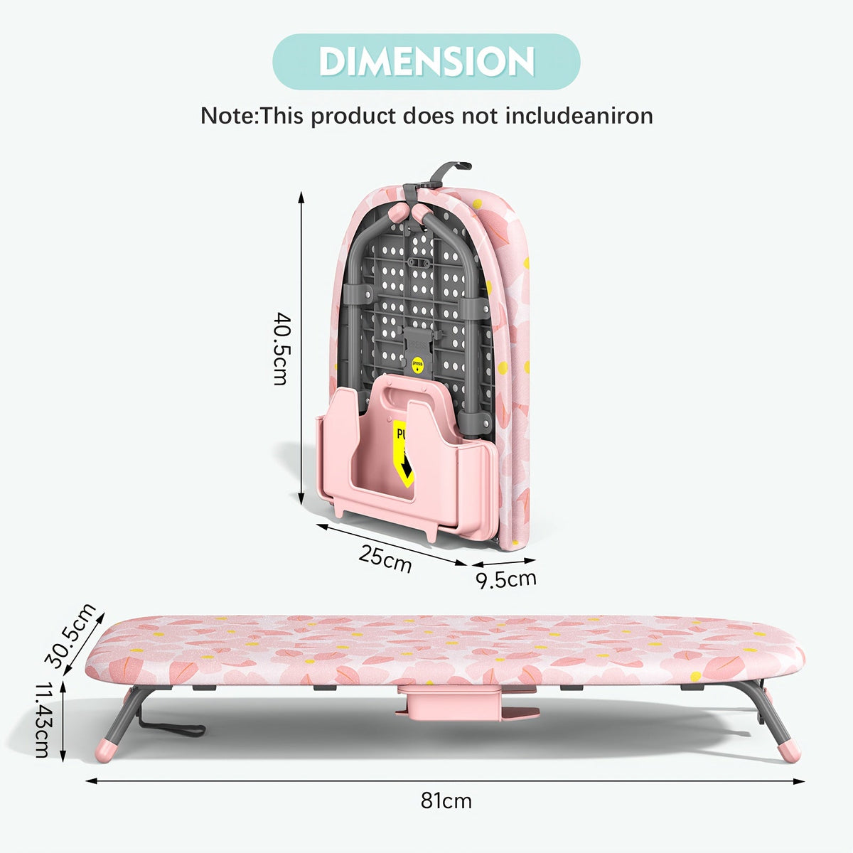 Tabletop Ironing Board with Iron Holder - Compact Portable Mini Ironing Board with Non-Slip Feet, Heat Resistant Cover, Space Saving Design for Small Spaces, Dorm, Travel - Pink - product image 10