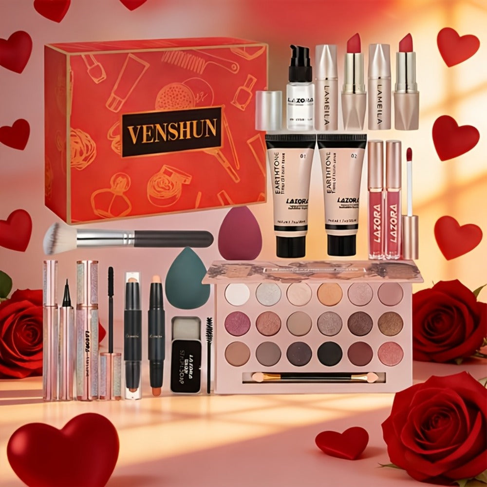 18-Color Eyeshadow Makeup Kit for Teens & Beginners — All-in-One Bundle with Lip Gloss & Brush, Complete Starter Beauty Set, Gift for Girls Women Makeup Lovers, All Skin Tones - product image