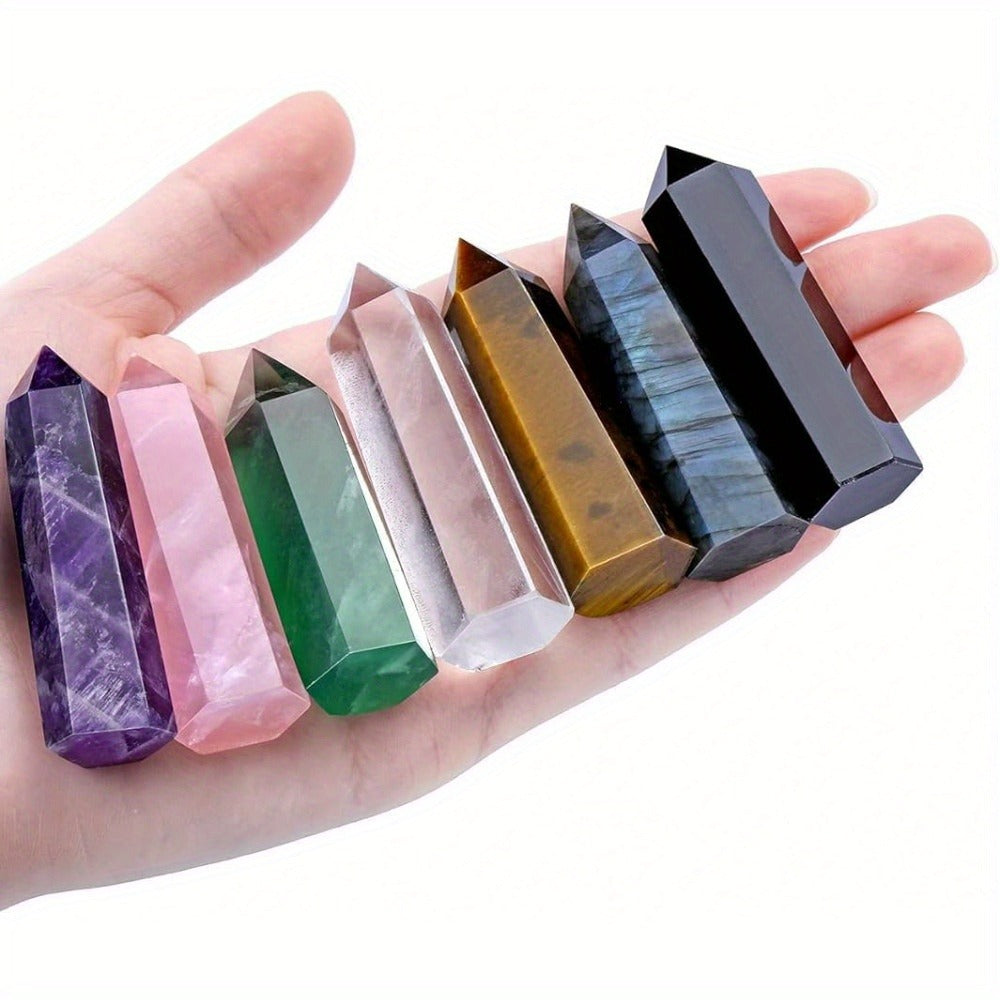 Natural Rainbow Fluorite Crystal Tower Set 7PCS – Hand-Polished Hexagonal Gemstone Obelisks 2.2 Inch, Crystal Points for Home Decor, Meditation, Reiki & Holiday Gift, Eco-Crafted M - product image