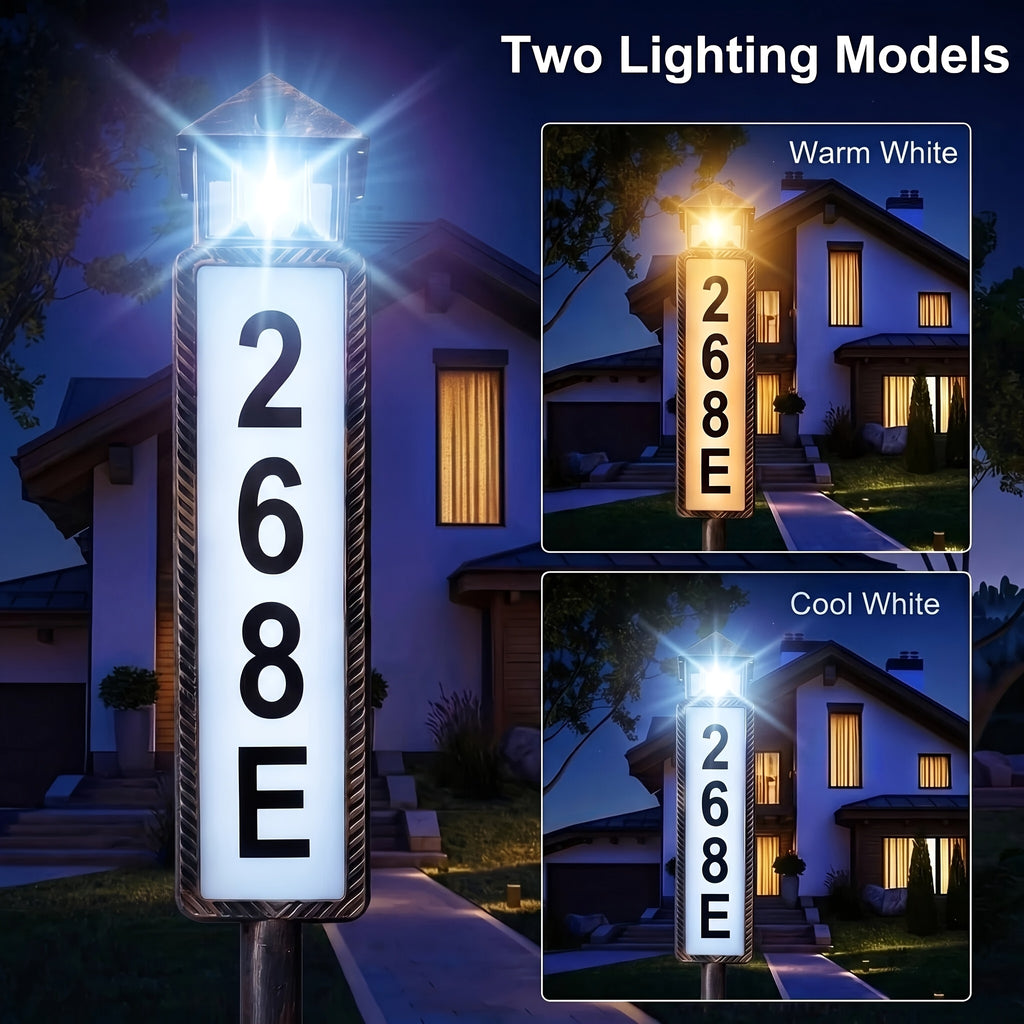 Solar Luminous House Number Sign, 3 Modes LED Lighted Address Board, Clear Visibility at Night, Suitable for Courtyards, Residences, and Apartments, Easy - product image
