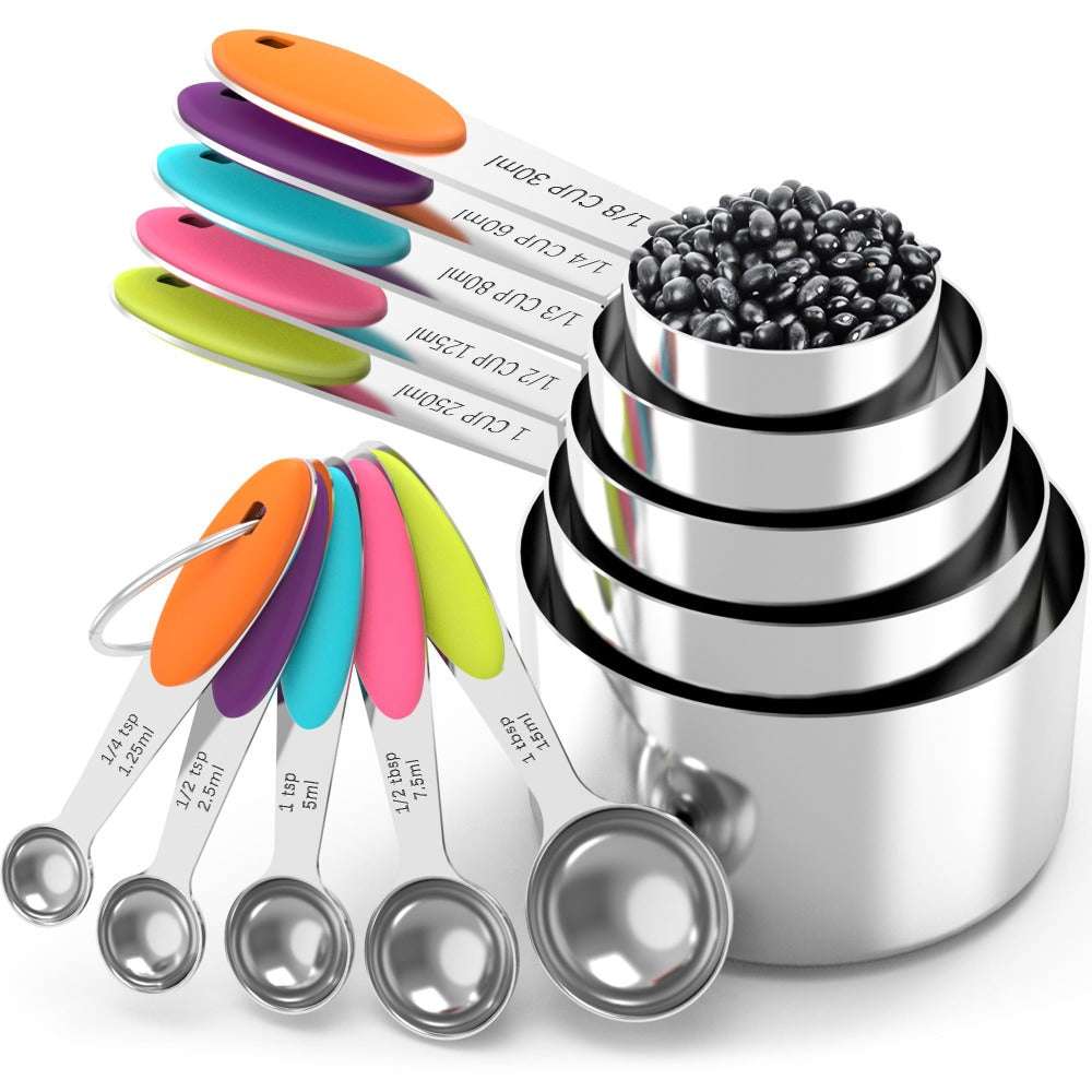 Stainless Steel Measuring Cups and Spoons Set 5pcs with Silicone Handle - Baking & Cooking Kitchen Measurement Tools - product image 7