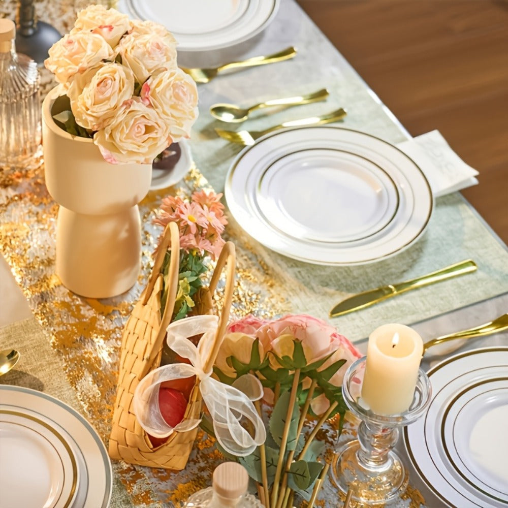 Disposable Party Dinnerware Set 350 700 Pieces Gold Silver Plastic Plates Salad Plates Cutlery Cups Napkins for 50 100 Guests Wedding Birthday Graduation Party - product image 5