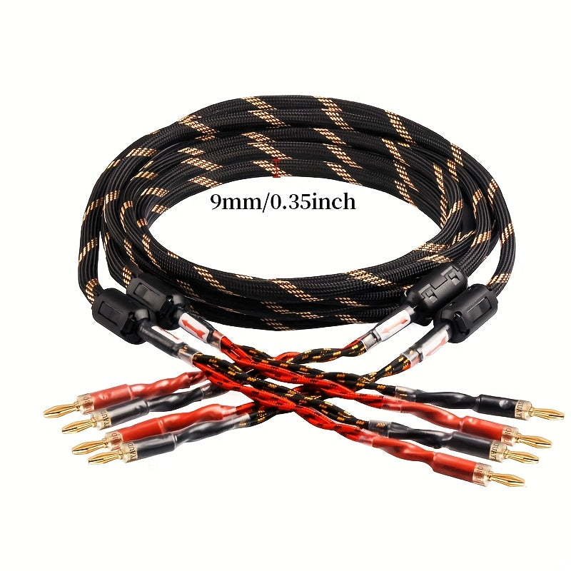 YYAUDlO Premium HlFi Speaker Cables - 1 Pair, High-End OCC Composite Cables for Hi-Fi Systems & Banana Plug Speakers, Black with Red/White Stripes, Male to Male Connector