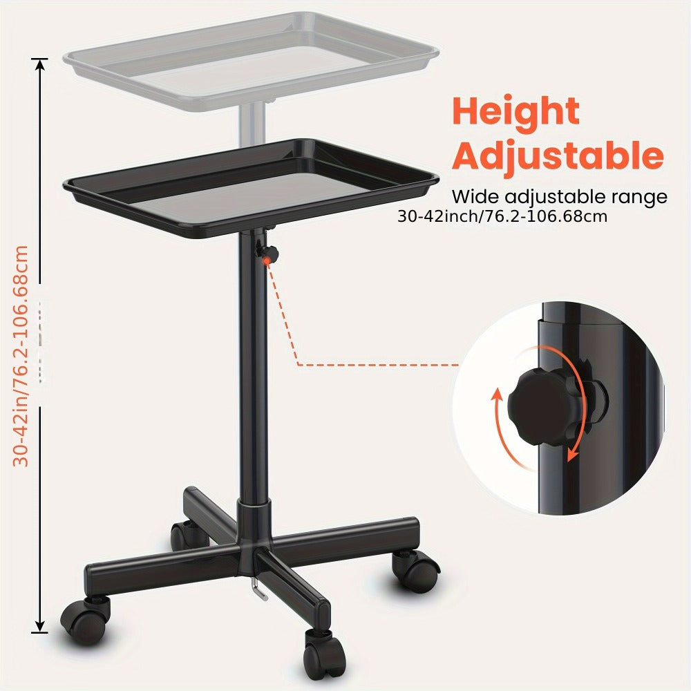 Salon Rolling Tray Trolley on Wheels Height Adjustable 30"-42" – Silver Mobile Salon Cart for Nail Tech, Esthetician, Barber, Hair Stylist & Beauty Station Tool Organizer - product image 12