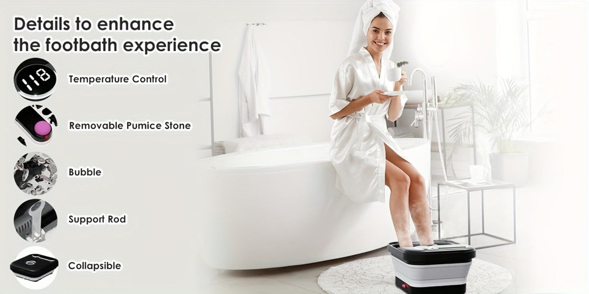 Foot Spa Massager Collapsible with Heater & Temperature Control – Foot Bath with Bubbles, 6 Massage Rollers, Vibration, Red Light Therapy & Auto Massage for Home Foot Care, Black B - product image 14