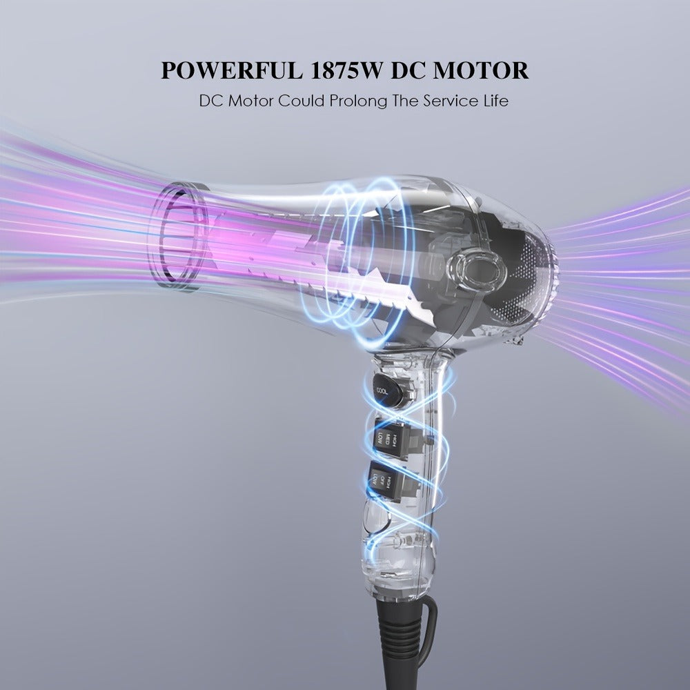 1875W Ionic Hair Dryer with Diffuser Concentrator Comb Nozzle - Professional Blow Dryer DC Motor 3 Heat 2 Speed Cool Shot Anti-Frizz Salon Quality for Women Black - product image 4