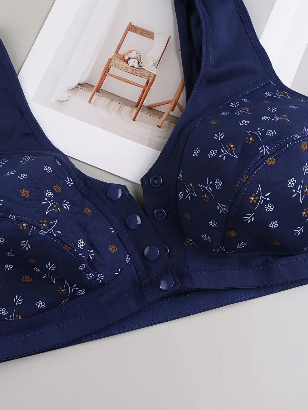 3pcs Plus Size Printed Front-Closure Bra Set Elegant Full-Cup Wire-Free Comfort Bras Women's Lingerie & Underwear Sets Everyday Bras Fashion Underwear - product image 14