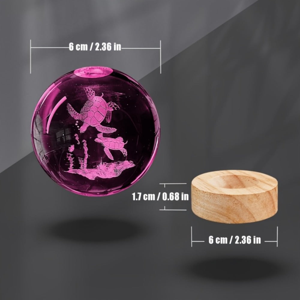 3D Sea Turtle Crystal Ball Night Light – LED Color Glow Glass Orb Lamp with Bamboo Base, Ocean Animal Figurine Desk Light for Home Bedroom Decor, Unique Gift for Turtle Lovers, Eld - product image 3